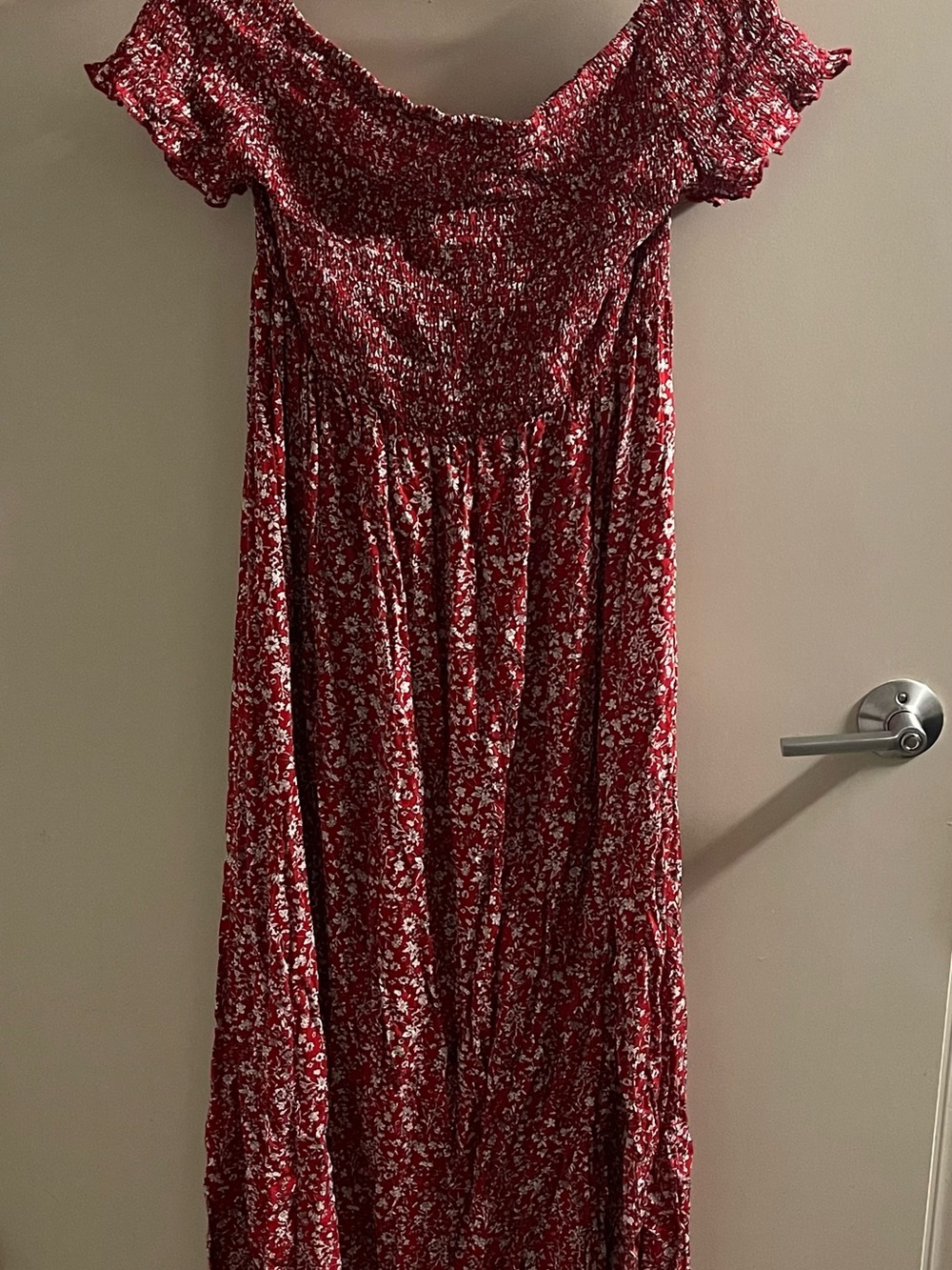SHEIN Red & White Smocked Curve Maxi Dress